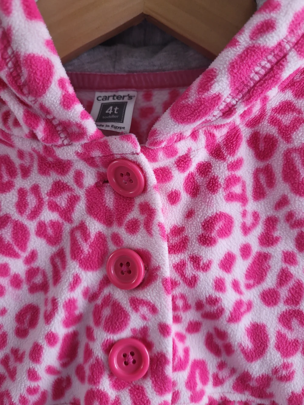 Carter's Hot Pink Leopard Print Hooded Fleece Jacket